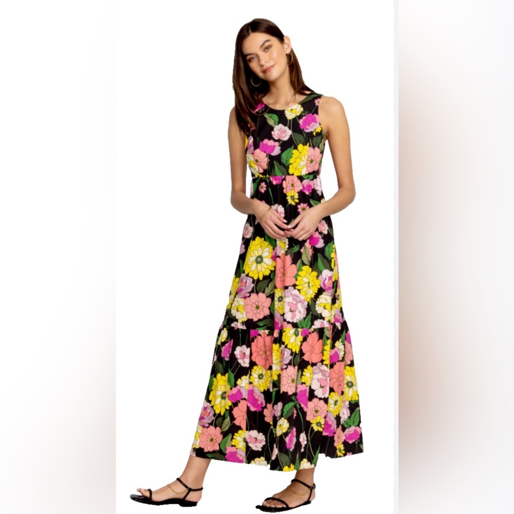 Johnny Was CASSIA MAXI DRESS Black Floral Size M NWT (missing small button)